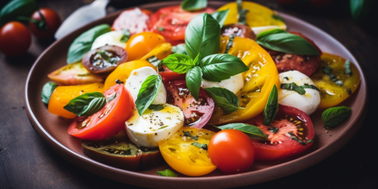 Salada Caprese com Tomates Heirloom e Manjericão 2 Salada Caprese com Tomates Heirloom e Manjericão